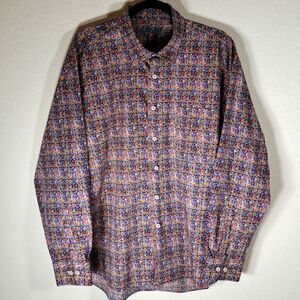 Alan Flusser Men’s Shirt Cotton Paisley Button Down Long Sleeve Pocket size XL